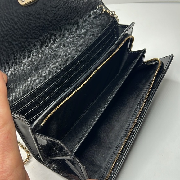 Coach Riley Black Patent Leather Full Logo Crossbody Wallet on a Chain Bag - Picture 10 of 13